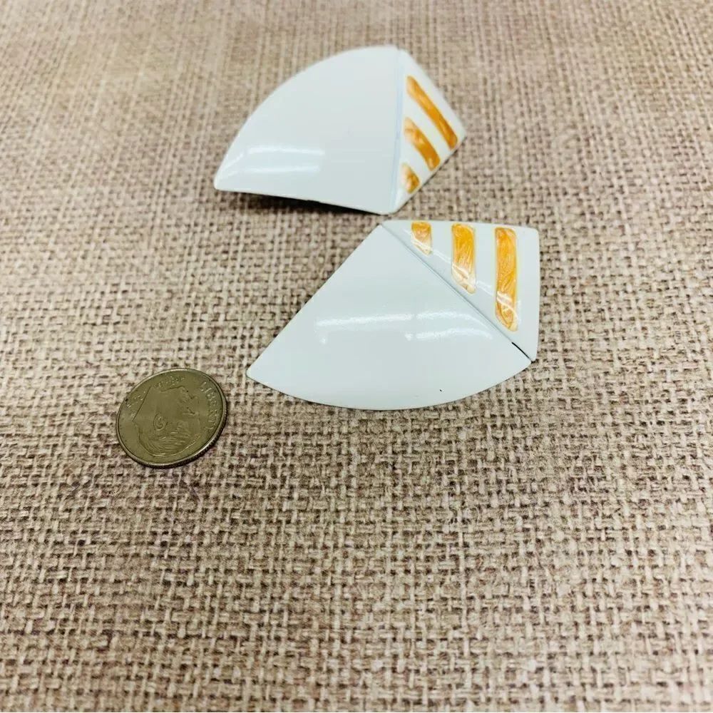 Monet Vintage White Gold Enamel Earrings